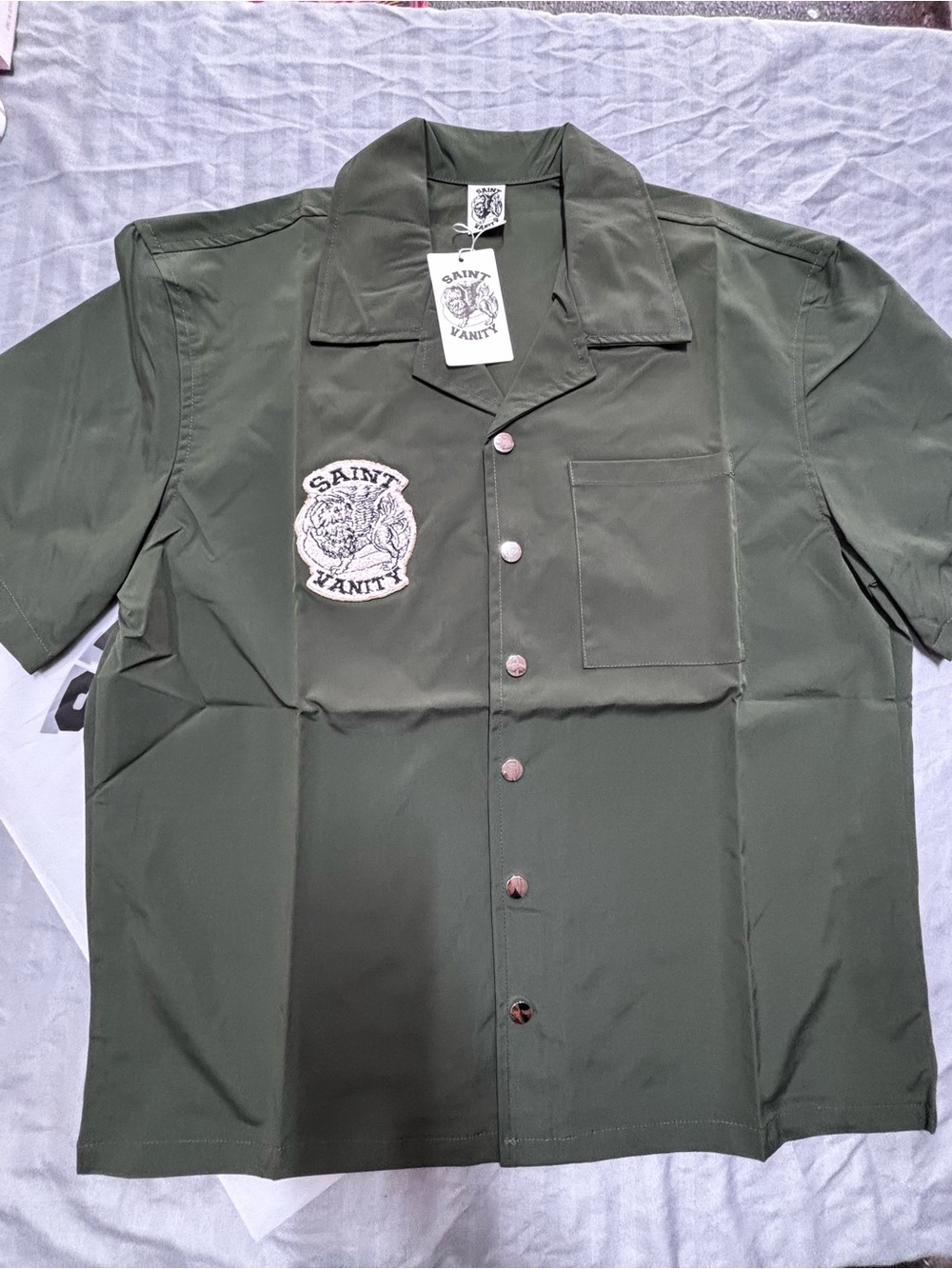 Olive Green Short-Sleeve Camp Shirt